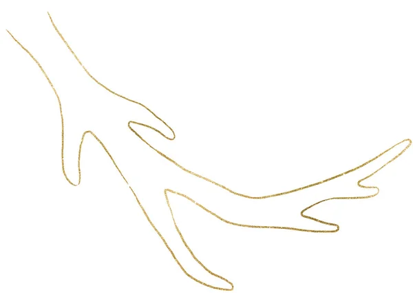 Рука Намальованих Оленячих Рогів Золоті Контури Ізольовані Ілюстрації Монохромний Елемент — стокове фото