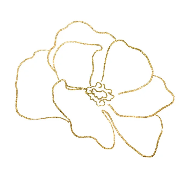 Fleur Dorée Étincelante Dessinée Main Illustration Isolée Elément Floral Romantique — Photo