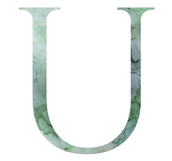 Τηλ Πράσινο Γράμμα Πιτσιλιές Ακουαρέλας Απομονωμένη Απεικόνιση Χειροποίητο Αλφάβητο Στοιχείο — Φωτογραφία Αρχείου