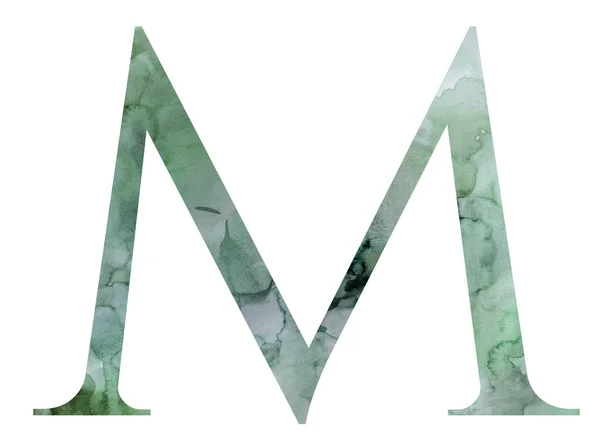 Цветной Зеленый Буква Акварелью Брызги Изолированная Иллюстрация Ручная Роспись Алфавита — стоковое фото