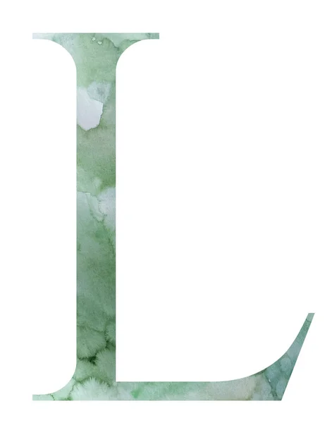 Teal Letra Verde Con Salpicaduras Acuarela Ilustración Aislada Alfabeto Pintado — Foto de Stock