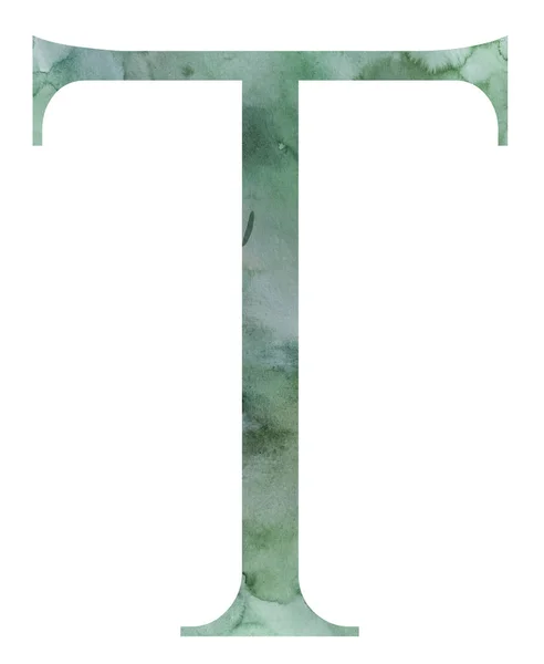 Зеленая Буква Акварельными Брызгами Изолированная Иллюстрация Ручная Роспись Алфавита Элемент — стоковое фото