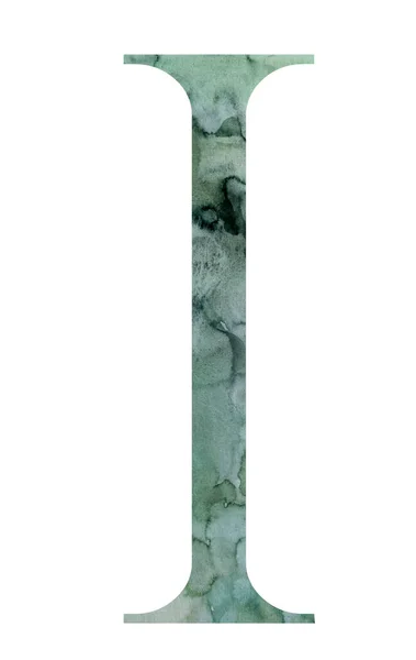 Teal Letra Verde Com Respingos Aquarela Ilustração Isolada Elemento Alfabeto — Fotografia de Stock