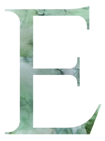 Teal Groene Letter Fwith Aquarel Splatters Geïsoleerde Illustratie Hand Geschilderd — Stockfoto