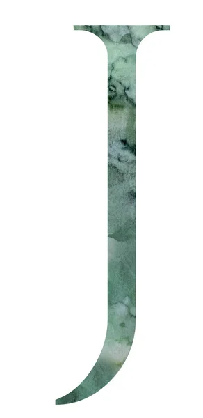 Teal Zöld Betű Watercolor Fröccsenő Elszigetelt Illusztráció Kézzel Festett Ábécé — Stock Fotó