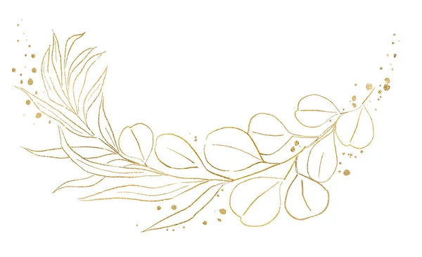 黄金のユーカリの葉とツイッグで作られたブーケ 孤立したイラスト ロマンチックな結婚式の文房具 挨拶カードのための植物要素 — ストック写真