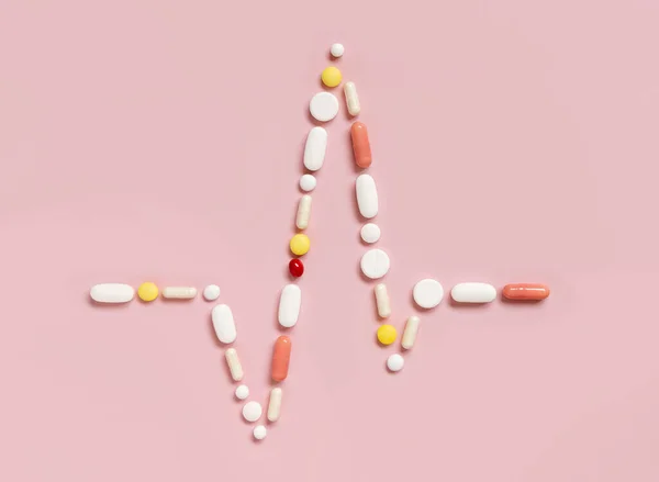 Heart Rhythm Cardiogram Line Made Colorful Drug Pills Capsules Light — Stock Photo, Image