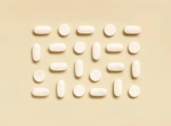 Mix White Medical Pill Line Light Beige Top View Medicine — Stock Photo, Image