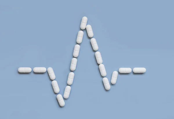 Heart Rhythm Cardiogram Line Made White Drug Pills Capsules Light — Stock Photo, Image