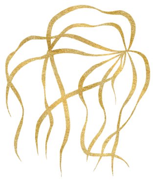 El çizimi çimen yaprakları, altın çizgiler, izole çizimler. Yaz düğün kırtasiyesi ve tebrik kartları için bahçe yeşilliği unsuru, web sitesi tasarımı