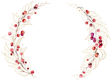 Kırmızı böğürtlenli ve altın yapraklı suluboya dallı Noel çerçevesi. Tatil Resimleri 