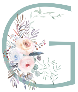 Pastel G harfi, suluboya gül çiçekleri ve ince yapraklar, izole bir illüstrasyon. Açık pembe, lavanta rengi alfabe elementi bebek partisi ya da romantik düğün kırtasiyesi için.