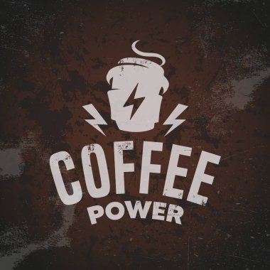 Kahve gücü harfleri poster, logo, etiket, rozet. Kahve alıntısı