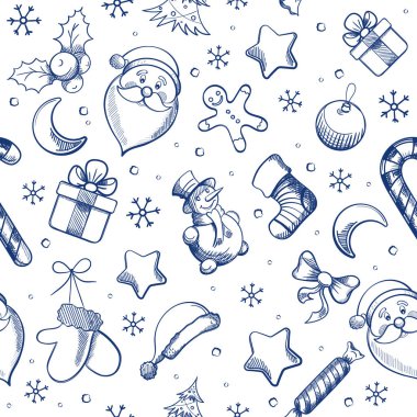 El çizimi elementleri ile Noel retro deseni