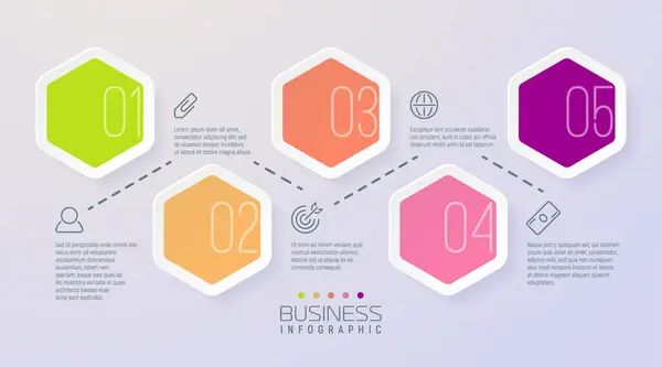 stock vector Abstract elements of graph infographic template with label, integrated hexagon. Business concept with 5 options.