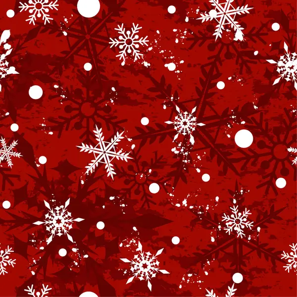 Kırmızı zemin üzerinde beyaz kar taneleri olan Noel deseni