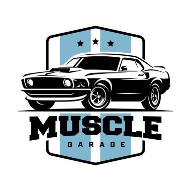 Kaslı araba retro logosu, pankart, amblem. Klasik tişört baskısı