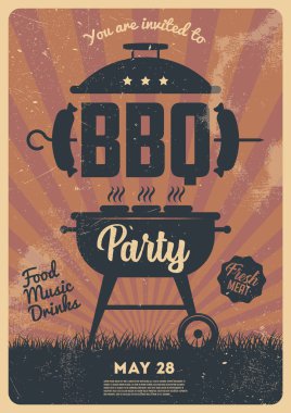 Barbecue party vector flyer or poster design template. Vintage retro style. Invitation card for a barbecue.	