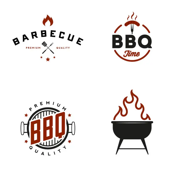 Set Grill Barbecue Badges Stickers Emblems Stock Vector