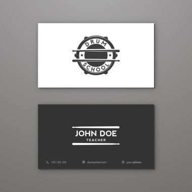 Davul okulu ya da davul dersleri yaratıcı kartvizit şablonu. Ziyaret kartı. Vektör illüstrasyon tasarımı.