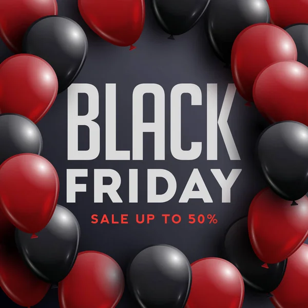 Siyah arkaplanlı parlak balonları olan Kara Cuma İndirim Posteri. 