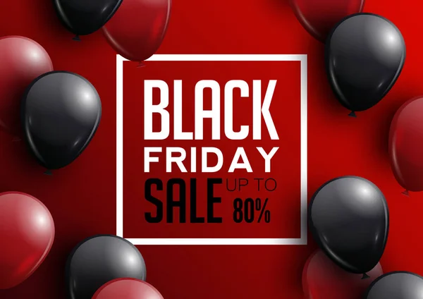 Black Friday Sale Poster Shiny Balloons Red Background Frame Royalty Free Stock Vectors
