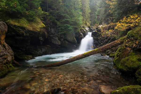 Vodopád Protékající Skalami Hlubokém Lese Podzimní Krajina — Stock fotografie