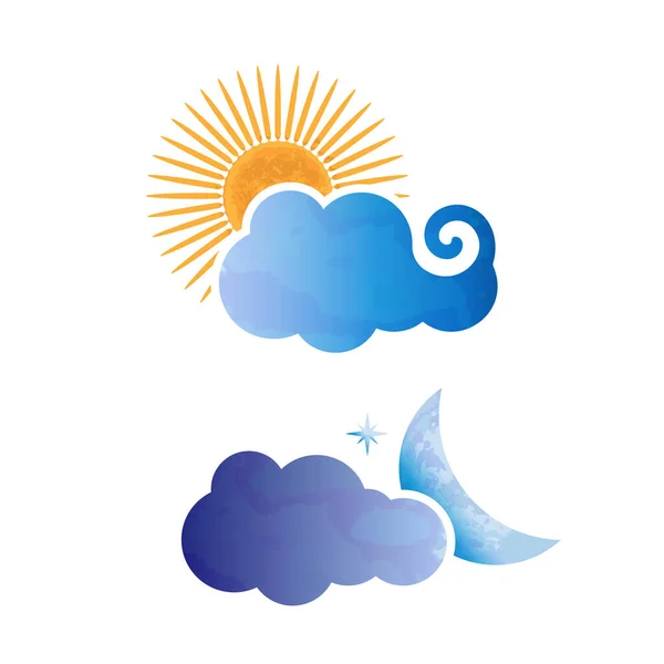 雲の後ろの太陽と月 昼と夜のテクスチャのアイコン ベクトルイラスト — ストックベクタ