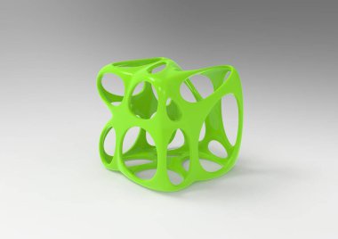 Soyut sarı plastik küp şeklinde. Fütürist organik hücre şekli. 3d resimleme