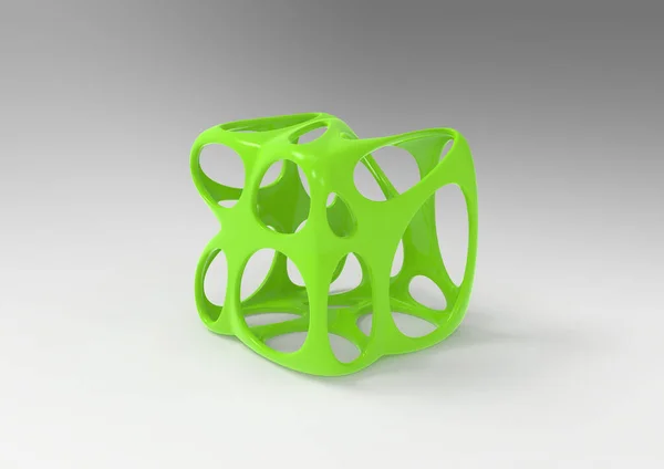 Abstract Geel Groene Plastic Kubus Vorm Futuristische Organische Kubieke Celvorm — Stockfoto