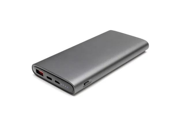 Fully Charged Portable Powerbank Two Usb Outputs Isolated White Background — Stock Photo, Image