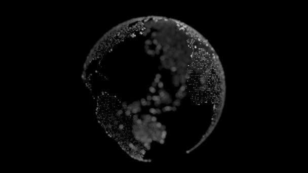点点滴滴的地球自转和旋转 世界地图 照亮的海岸线 选择性焦点 Bokeh 3D渲染 4K环路动画 — 图库视频影像