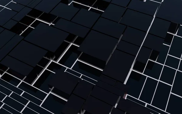 Abstrakcyjny Czarny Szkło Bloki Futurystyczny Tło Abstrakcyjny Miejski Krajobraz Renderowania — Zdjęcie stockowe