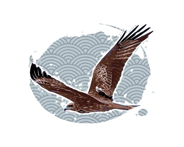 空の飛行中のイーグル ヴィンテージベクトルイラスト 漫画パターンバッグラウンド — ストックベクタ