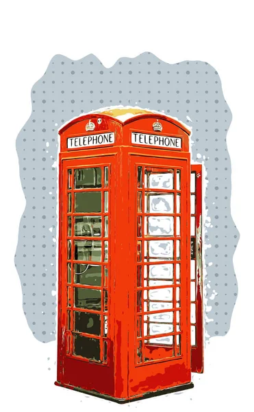 Sketch London Phone Cabin Vintage Comic Style Pattern Background Vector — Stock Vector