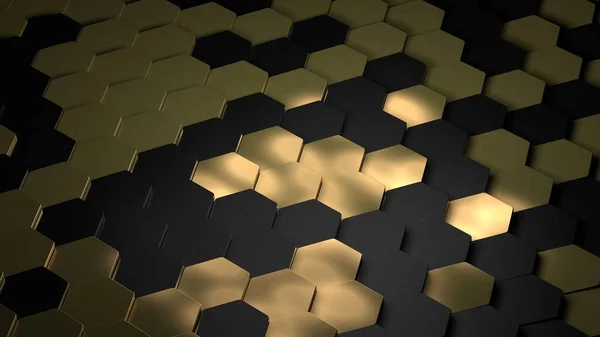 Golden Hexagon Cell Tiling Luxury Metal Pattern Gold Metal Scales — Stock Photo, Image