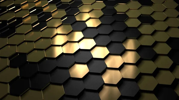 Golden Hexagon Cell Tiling Luxury Metal Pattern Gold Metal Scales — Stock Photo, Image