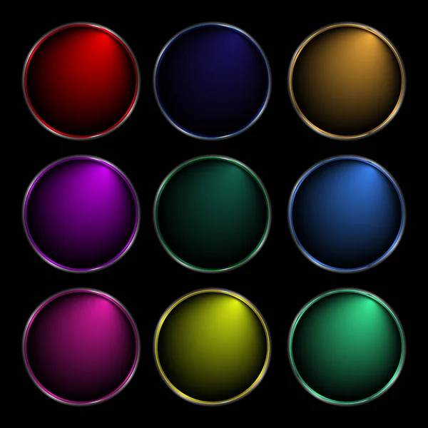 Набор Пустых Круглых Мягких Размытых Металлических Кнопок Игры Различных Цветов — стоковый вектор