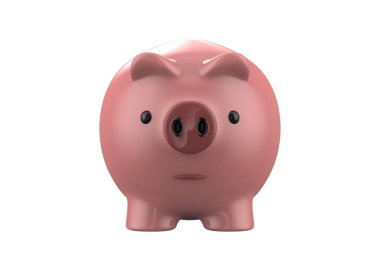 Beyaz arka planda izole edilmiş pembe kumbara. 3d resimleme
