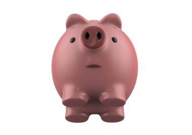 Beyaz arka planda izole edilmiş pembe kumbara. 3d resimleme