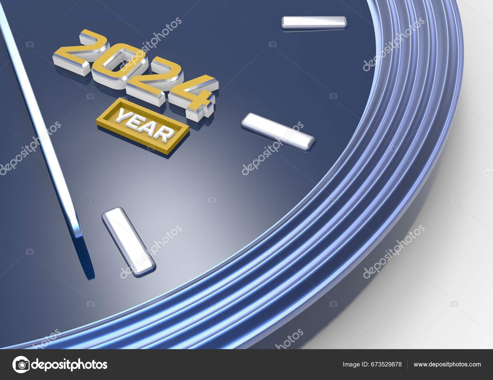 Clock Face Showing New Current Year 2024 Hour Minute Hand Stock Photo
