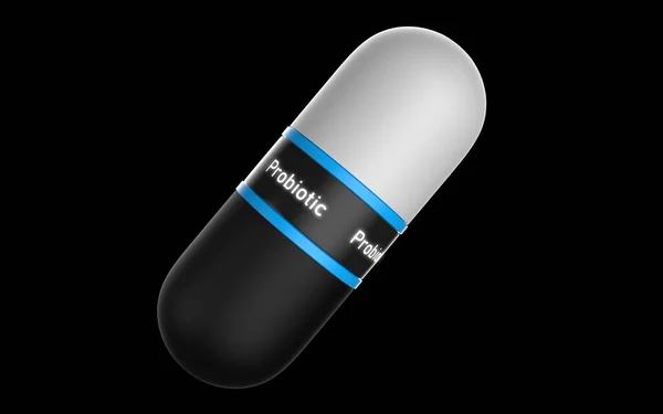 Abstract Futuristic Pill Modern Design Macro Shot Black Background Antibiotic — Stock Photo, Image