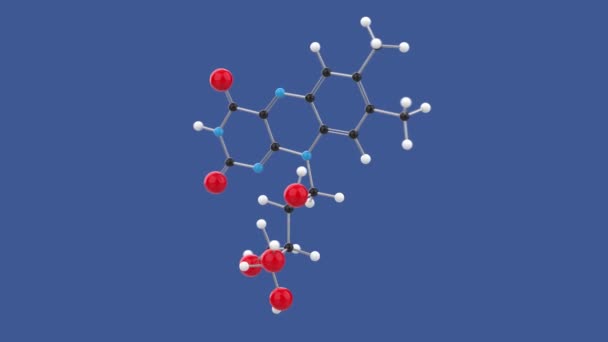 Vitamine Riboflavine Structure Molécule Boucle Animation Filature Sur Fond Bleu — Video