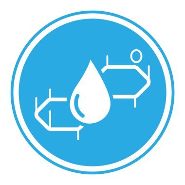 Lactose milk sugar molecule round blue vector icon. Abstract simplified skeletal formula with milk drop in the center. clipart