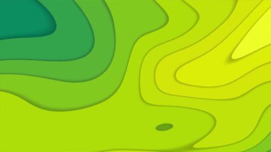 Akışkan dalgalar arka plan, düz kağıt kesim tasarımı. Yeşil doğal sıvı gradyan. Kusursuz döngü 4k canlandırması.