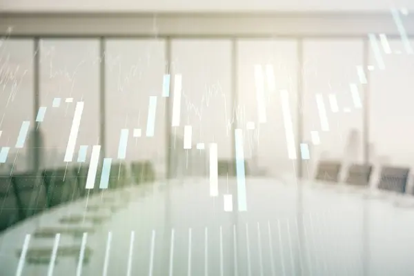 Abstraktní Virtuální Finanční Graf Hologram Moderně Zařízeném Pozadí Učebny Finanční Stock Obrázky