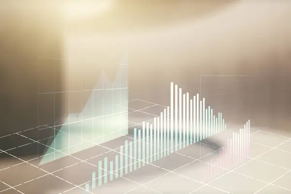 Multi Expozice Virtuálního Kreativního Finančního Grafu Hologramu Prázdném Moderním Kancelářském Stock Snímky