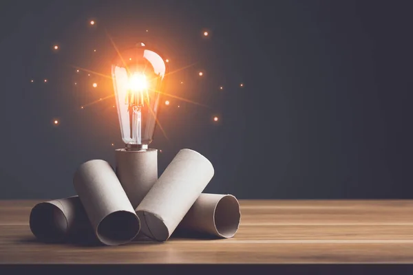 Create New Ideas Recycle Light Bulb Pile Brown Paper Tissue — Stock Photo, Image