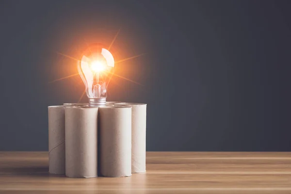 Create New Ideas Recycle Light Bulb Pile Brown Paper Tissue — Stock Photo, Image