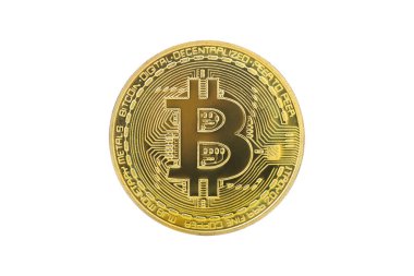 Bitcoin, Altın Bitcoin bir dijital para birimi, merkezi yetki olmadan oluşturulan işlemler kaydedilmiş ve yeni birimler ile merkezi olmayan bir sistemle çalışır. Beyaz arkaplanda izole